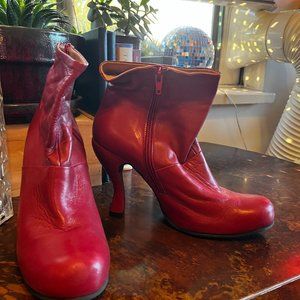 John Fluevog Attention 'Jolie' red leather ankle boots
